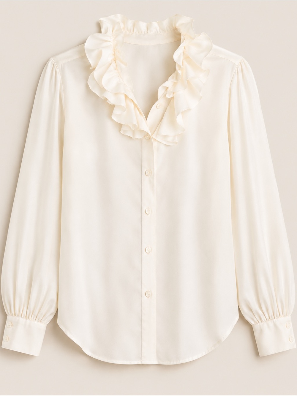 J.Crew Collection 100% Silk Twill Ruffle Collar Blouse Ivory